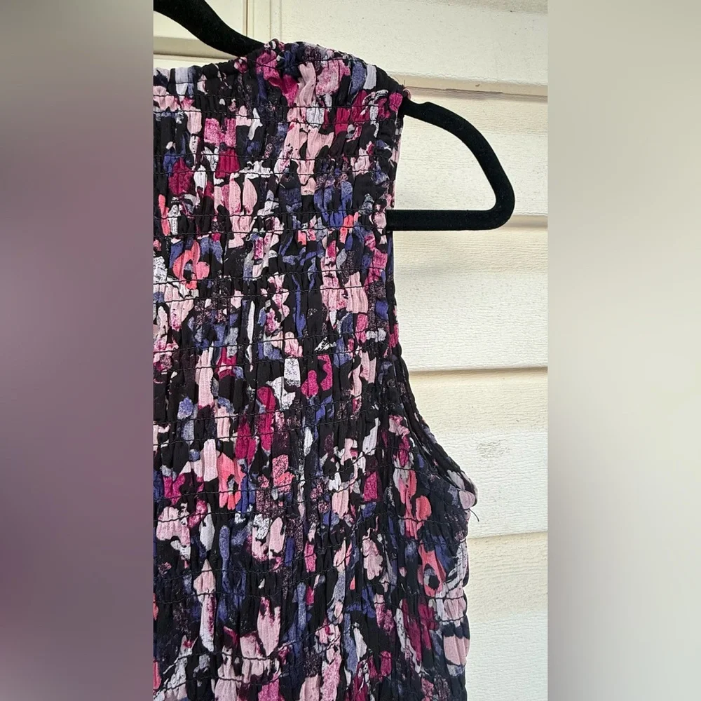 Evereve Floral Smocked Sleeveless Midi Dress Purple/Pink/Blue Size Small - Picture 10 of 11
